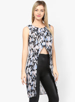 Smokey Print Long Top With Lapel