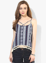 Elephant Boho Print Boho Swing Top With Lace Hem