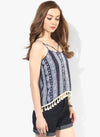 Elephant Boho Print Boho Swing Top With Lace Hem