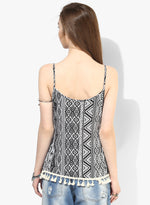 White And Black Aztec Boho Swing Top With Lace Hem