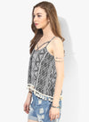 White And Black Aztec Boho Swing Top With Lace Hem