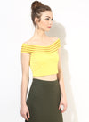 Yellow Tape Detail Bardot Crop Top