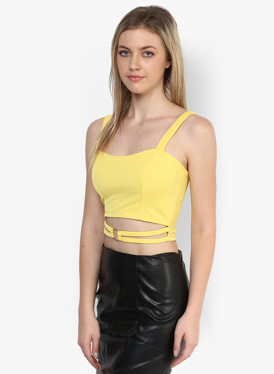 Yellow Metal Ring Detail Crop Top