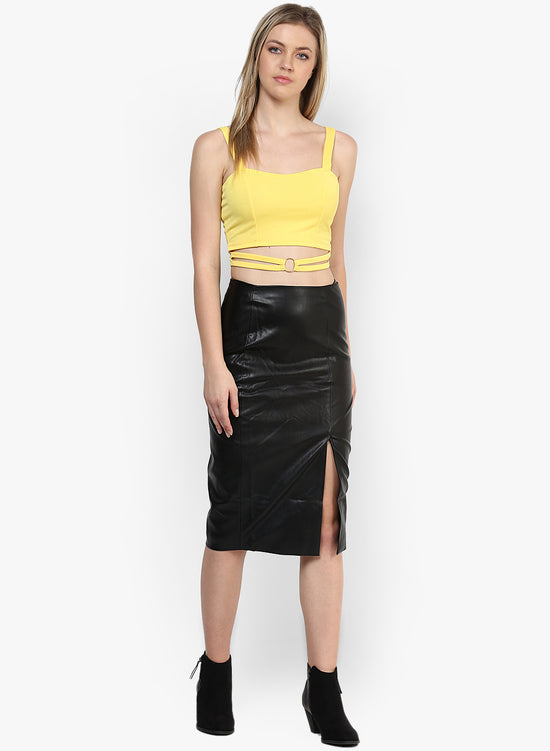 Yellow Metal Ring Detail Crop Top