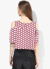 Maroon Hexagon Slit Sleeve Cold Shoulder Top