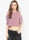 Maroon Hexagon Slit Sleeve Cold Shoulder Top