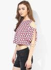 Maroon Hexagon Slit Sleeve Cold Shoulder Top