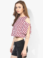 Maroon Hexagon Slit Sleeve Cold Shoulder Top