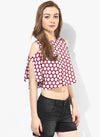 Maroon Hexagon Slit Sleeve Cold Shoulder Top