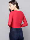 Red Front Knot Full Sleeve Bodycon Top