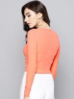 Peach Front Knot Full Sleeve Bodycon Top