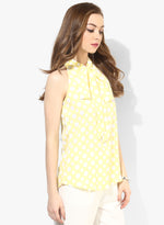 Yellow Polka Dot Pussy Bow Top