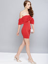 Red Cutout Bodycon Bow Bardot Dress