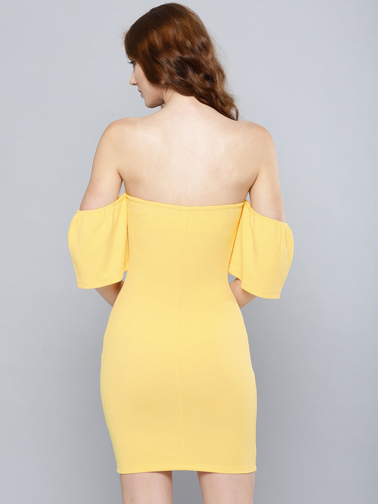 Yellow Cutout Bodycon Bow Bardot Dress