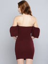 Maroon Cutout Bodycon Bow Bardot Dress