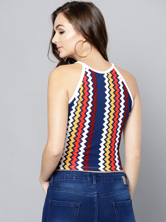 Blue Zig Zag Crop Top