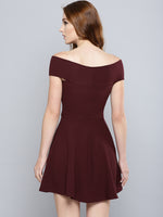 Maroon Bandage Bardot Skater Dress