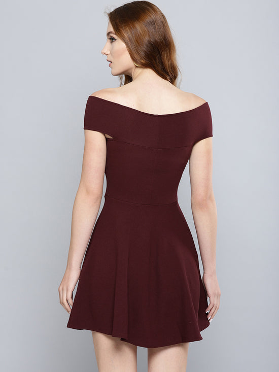 Maroon Bandage Bardot Skater Dress