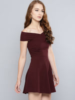 Maroon Bandage Bardot Skater Dress