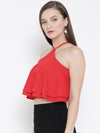 Red Halter Frilled Top