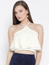 White Halter Frilled Top