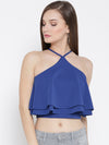 Blue Halter Frilled Top