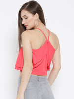 Coral Pink Halter Frilled Top