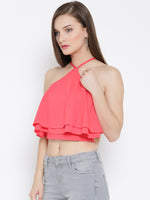 Coral Pink Halter Frilled Top