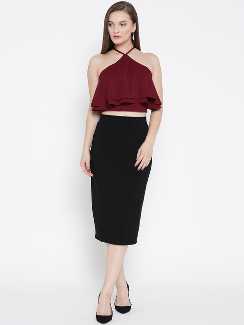 Maroon Halter Frilled Top