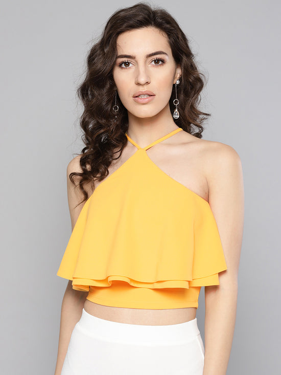 Yellow Halter Frilled Top