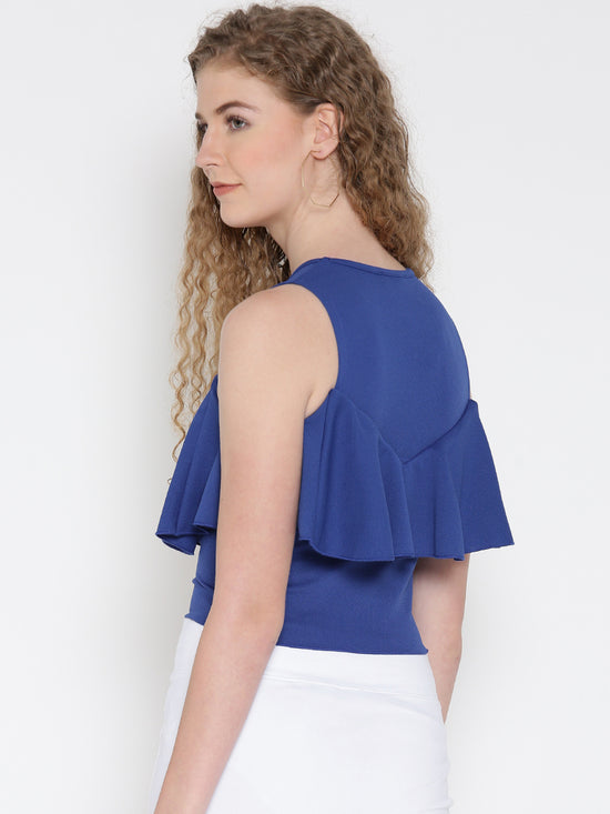 Blue Ruffle Tank Top