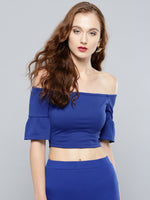 Royal Blue Frilled Sleeve Bardot Crop Top