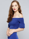 Royal Blue Frilled Sleeve Bardot Crop Top