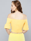 Yellow Sleeve Frilled Sleeve Bardot Crop Top