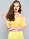 Yellow Sleeve Frilled Sleeve Bardot Crop Top