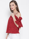 Red Floral Bow Tie Cold Shoulder Top