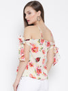 Peach Floral Bow Tie Cold Shoulder Top