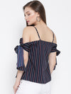 Blue And Red Striped Bow Tie Cold Shoulder Top