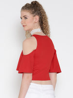 Red Flutter Sleeve Cold Shoulder Top