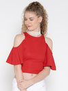 Red Flutter Sleeve Cold Shoulder Top