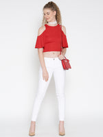 Red Flutter Sleeve Cold Shoulder Top