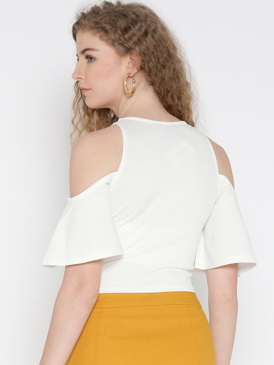 White Flutter Sleeve Cold Shoulder Top