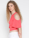 Coral Pink Flutter Sleeve Cold Shoulder Top