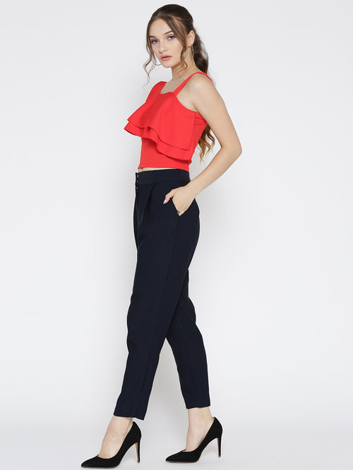 Red One Shoulder Frilled Top