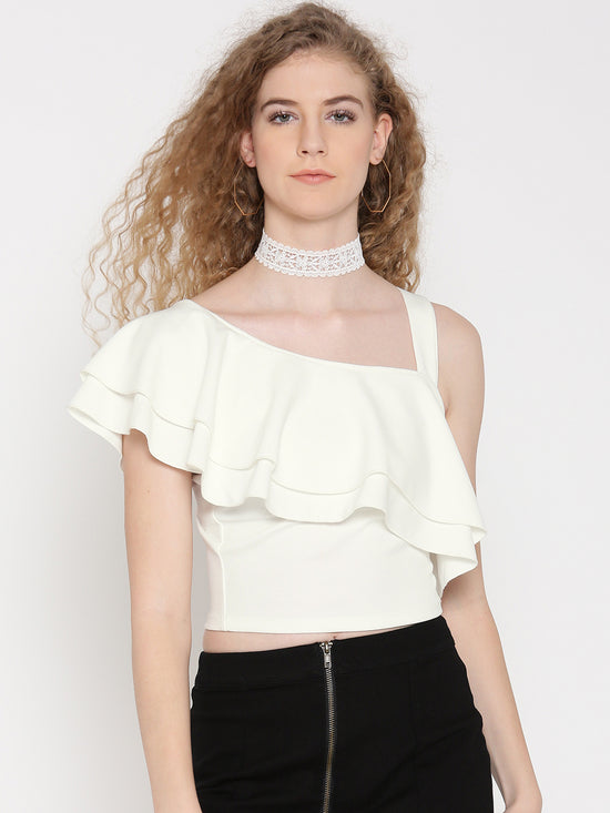 White One Shoulder Frilled Top