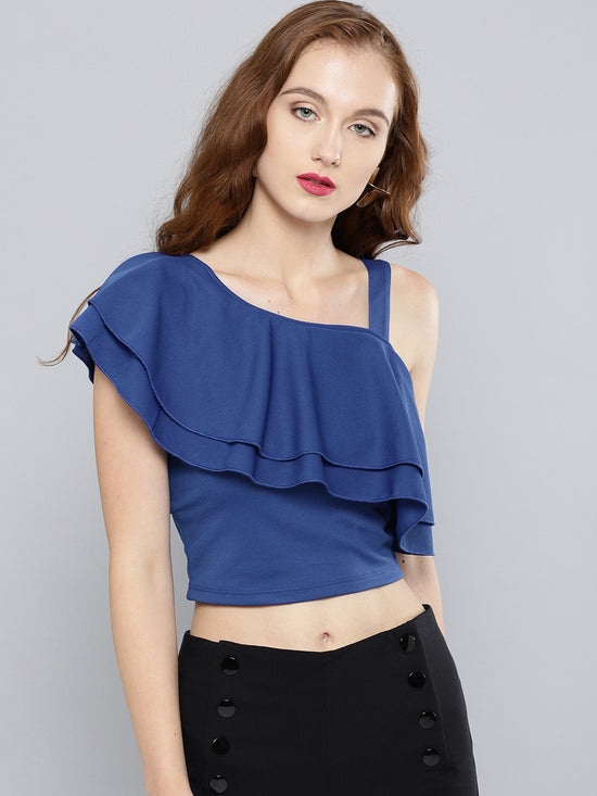 Royal Blue One Shoulder Frilled Top