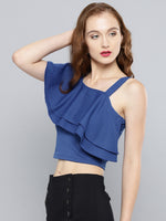 Royal Blue One Shoulder Frilled Top