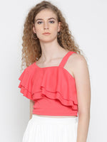 Coral One Shoulder Frilled Top