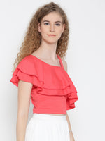 Coral One Shoulder Frilled Top