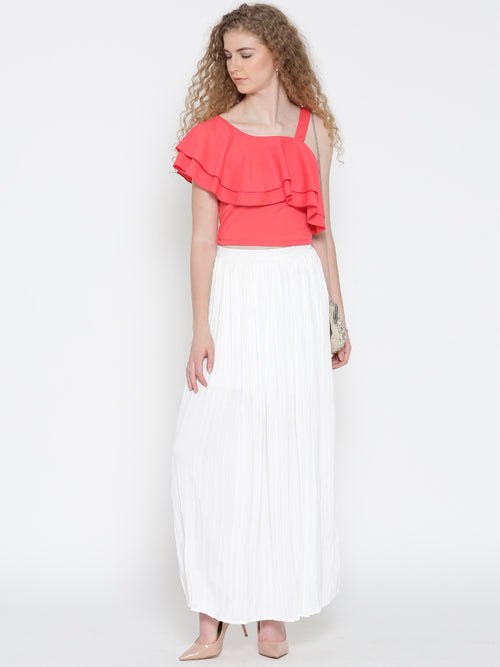 Coral One Shoulder Frilled Top